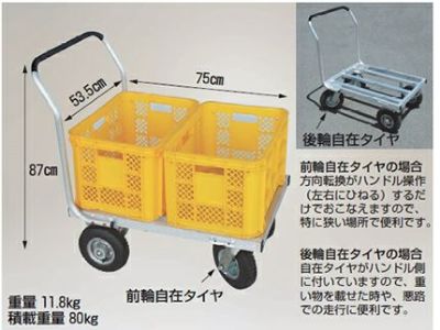 ハラックス CHJ-700 アルミ台車 アルミハウスカー ハウスカー 運搬車 【80キロ積載】 【コンテナ2個用】 【エアータイヤ】 愛菜号 【メーカー直送・代引不可】